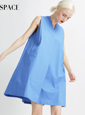 悦空间休闲连衣裙女中长款夏季纯棉无袖V领宽松简约A字裙原创设计