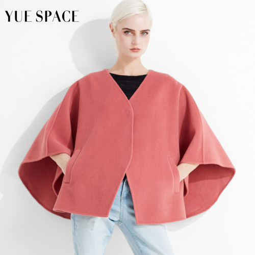 YueSpace斗篷毛呢蝙蝠袖V领外套