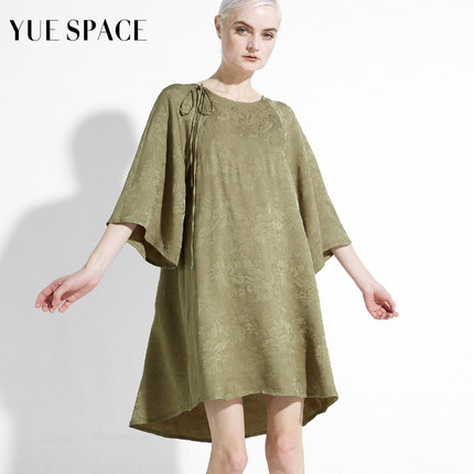 YUESPACE新中式套头衫女士宽松中长款圆领五分袖T恤春夏时尚小衫