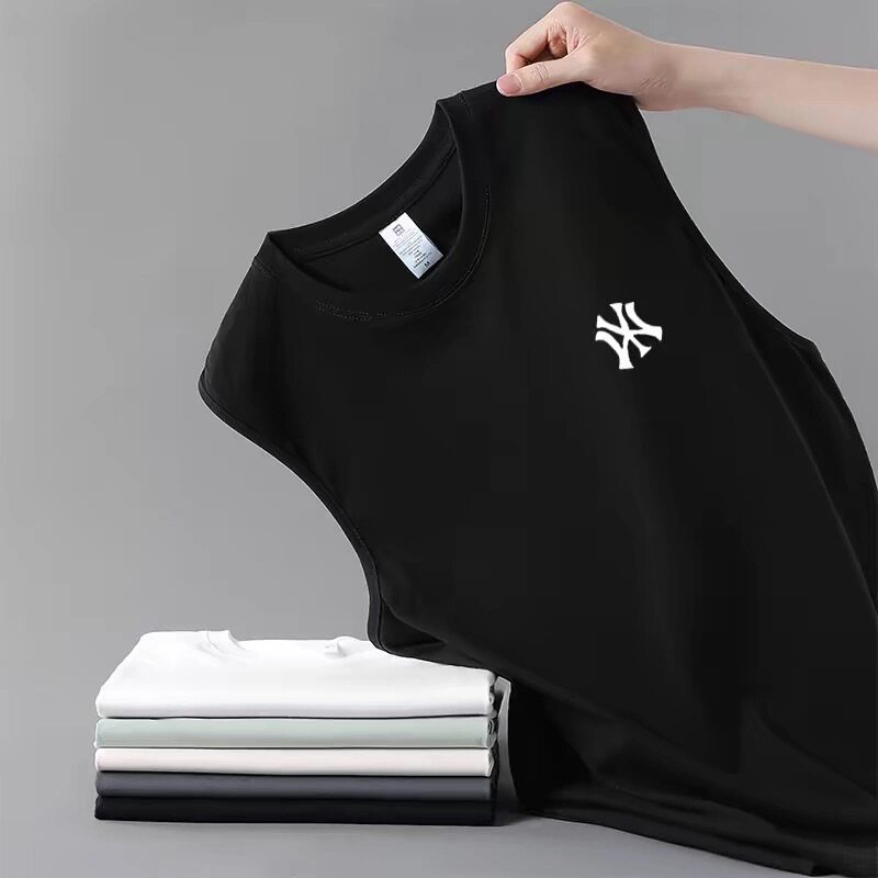 奥莱官方刺绣LOGO标夏季新款男宽松100纯棉背心运动坎肩T恤打底衫