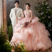 影楼拍照主题服装 情侣写真拍照摄影礼服外景旅拍粉色梦幻花神婚纱