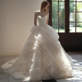 影楼主题森系抹胸拍照写真礼服花朵高级质感奢华大拖尾婚纱出门纱