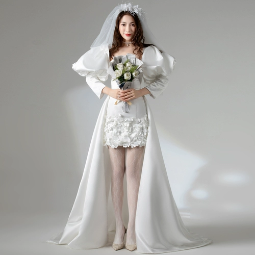 Свадебное платье для влюбленных, ассиметричный крой, французский стиль, рукава фонарики