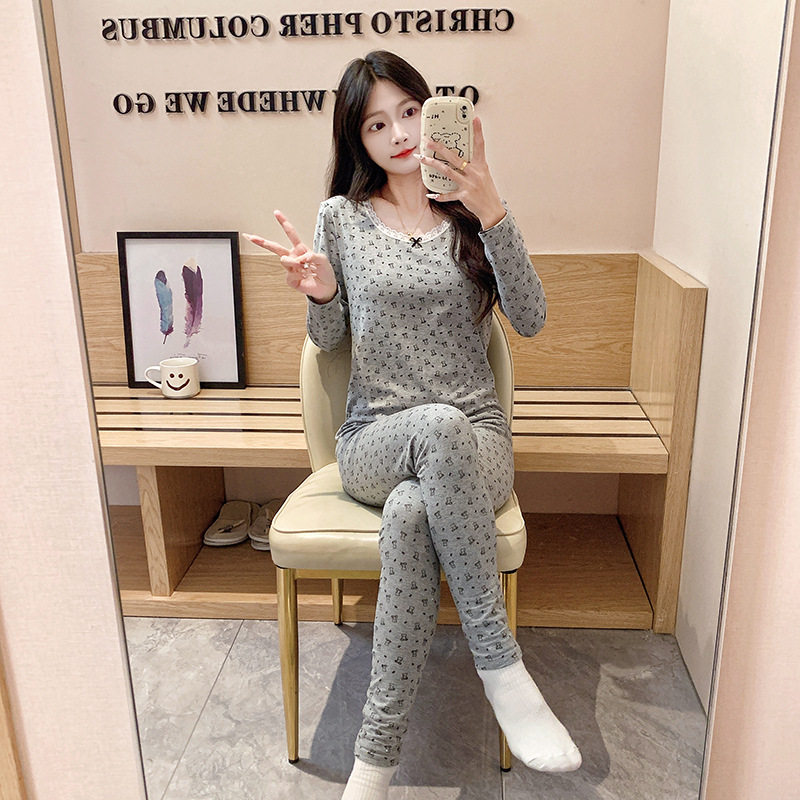 纯棉睡衣女款秋冬季保暖内衣打底内搭秋衣秋裤长袖春秋家居服套装