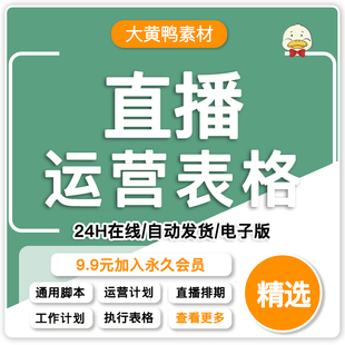 直播运营常用工作表格 抖音直播带货 计划流程复盘表数据统计表
