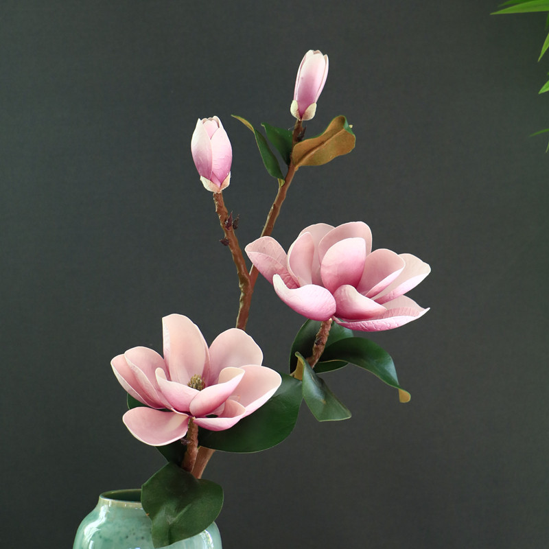 仿真pu大玉兰花落地大朵花绢花装饰简约粉色室内婚庆高花长支兰花