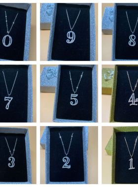 S925银钢印轻奢数字铜微镶锆石锁骨链女士项链水晶锆石时尚颈链