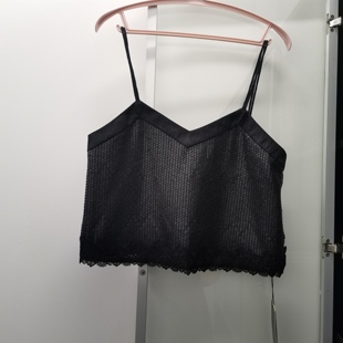 2码黑色珠片吊带造型背心品牌断码服装不退换介意慎拍全新带吊牌