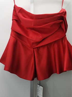 3码红色绸缎质感造型抹胸品牌断码服装不退换介意慎拍全新带吊牌