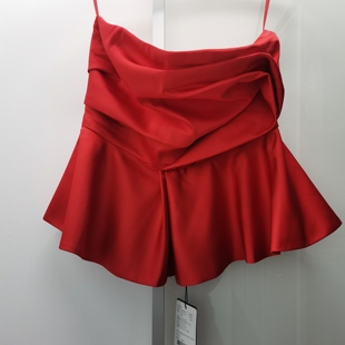 3码红色绸缎质感造型抹胸品牌断码服装不退换介意慎拍全新带吊牌