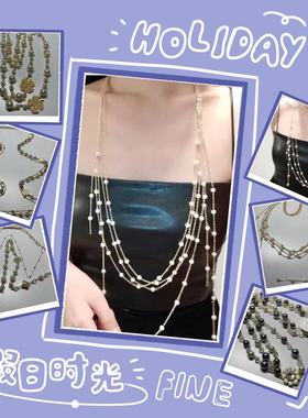 珍珠长款毛衣链复古简约时尚不规则多层叠戴轻奢项链欧美女式新款