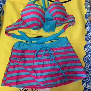 XL码女士分体泳衣比坚尼泳装韩版沙滩带胸垫聚拢裙式游泳衣新品