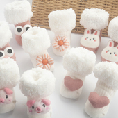 婴幼儿秋冬季 短袜0 2岁蝴蝶结新生儿宝宝纯棉袜子加厚加绒不勒脚