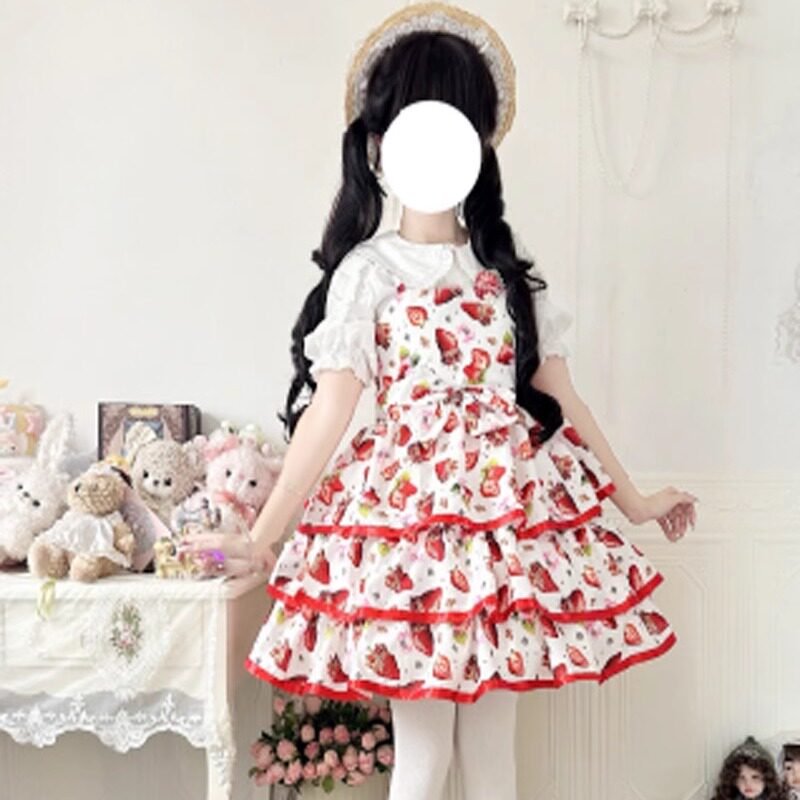 草莓爱丽丝洛丽塔连衣裙皇冠草莓三段裙裙子Lolita 学生jsk连衣裙