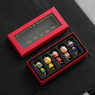 五福娃交趾陶风狮爷陶瓷盒装包邮