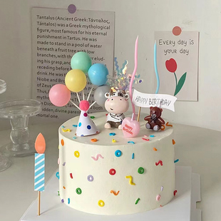 网红牛宝宝蛋糕装饰生肖牛奶瓶小牛同学周岁儿童生日烘焙气球插件
