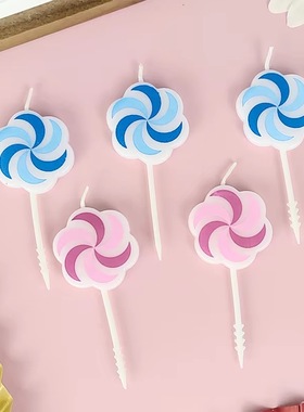 卡通粉蓝色风车蜡烛蛋糕装饰蛋糕蝴蝶青蛙小黄鸭蜡烛儿童生日插件