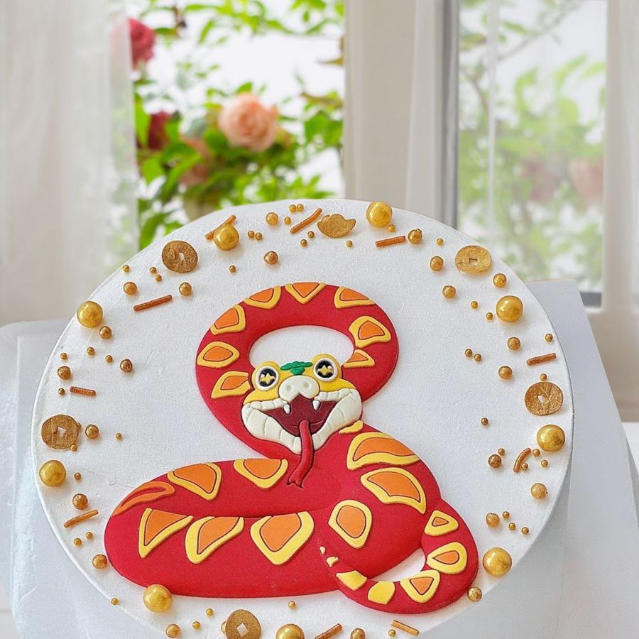 创意红色蛇蛋糕装饰摆件卡通蛇宝宝蛇年儿童生日庆祝烘焙插件配件