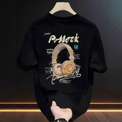 高品质轻奢夏季2025新款男士ins短袖t恤时尚半袖潮流圆领大码上衣