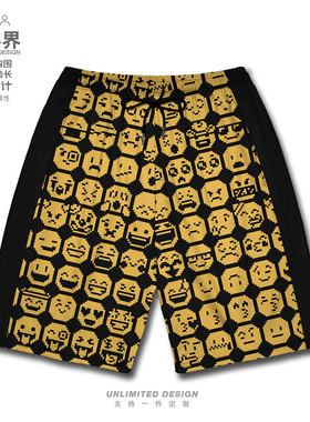 设无界 像素风格emoji表情符号黄色潮流大码运动短裤男装女装加大