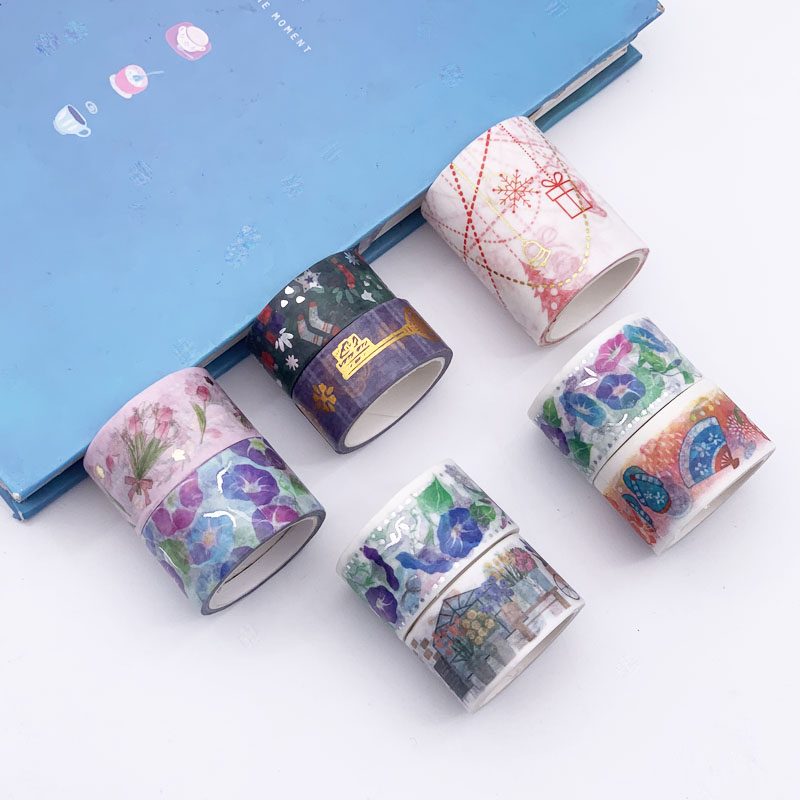 圣诞和纸胶带烫金花卉千牛花 女生 学生文具用品DIY手账拼搭素材