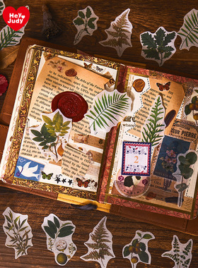 复古风古董 蝴蝶 植物 鸟类手账贴纸包DIY装饰贴画素材包30枚入