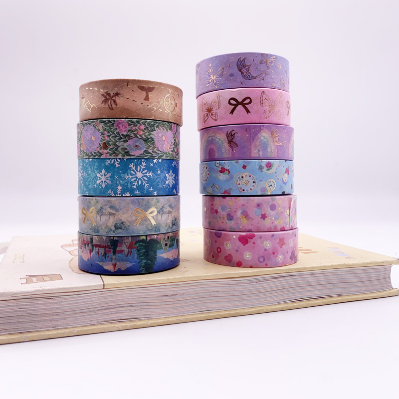 10米烫金和纸手帐胶带乡村原野基础简约实用蝴蝶少女粉色 整卷diy