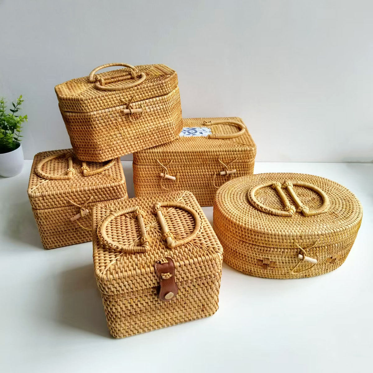 手工编织收纳筐藤编手提带盖收纳箱杂物收纳盒储物篮子零食野餐盒,收纳整理,吸尘器收纳架/盒/袋,淘宝优惠券,粉丝福利购,淘宝优惠卷