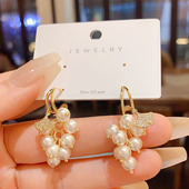 韩版 时尚 微镶锆石珍珠串耳钉设计感气质百搭银针耳环网红通勤耳饰