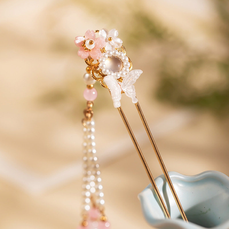 簪娘古风 新中式头饰发钗超仙蝶贝蝴蝶步摇U型钗子汉服配饰发簪女,饰品/流行首饰/时尚饰品新,民族风发饰,淘宝优惠券,粉丝福利购,淘宝优惠卷