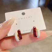 安可拉红滴釉撞色耳环女韩版 设计感时尚 百搭银针耳钉小众网红耳饰