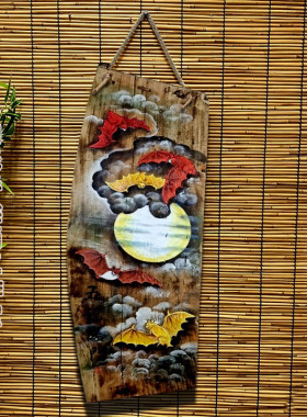 手绘风化木板画仿古装饰挂件禅意荷花老旧实木挂饰中式墙面墙壁饰