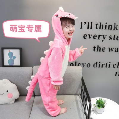 儿童连体睡衣秋冬季小女孩女童宝宝公主珊瑚绒长袖可爱卡通家居服