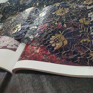 彩丝藏青色红色蕾丝花朵面料 妈妈装礼服定做布料