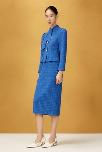 新品 Song歌中歌2025冬季 宝蓝色优雅花纱连衣裙5C35505300 Song