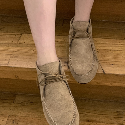 【cuckoo】韩国官网代购 米驼色系带短筒休闲靴 from beginning