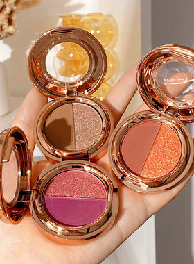 抖音爆款双色眼影南瓜色大地色哑光橘底金闪眼影盘防水学生彩妆