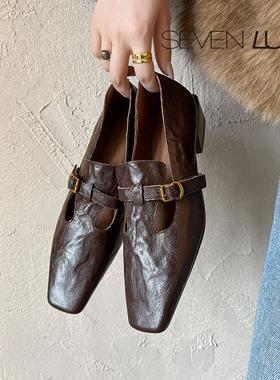 SEVEN LUNA~国内正品2025秋季法式复古乐福鞋粗跟单鞋女SLQY761