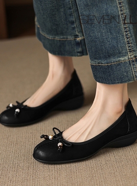 SEVEN LUNA~国内正品2025秋季软底舒适奶奶鞋通勤单鞋女SLDP091