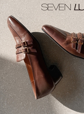 SEVEN LUNA国内正品~2026春季英伦风铆钉粗跟乐福鞋单鞋女SLWC770