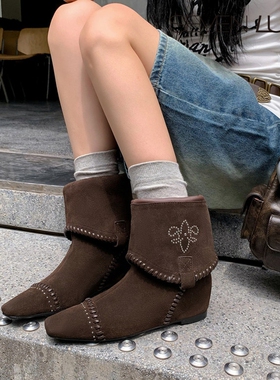 SEVEN LUNA~国内正品2025秋冬复古西部靴两穿短靴中筒靴女SLMK591