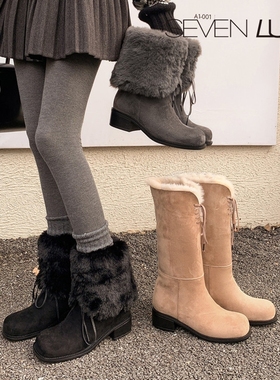 SEVEN LUNA~国内正品2025秋冬两穿雪地靴加厚粗跟毛毛靴女SLLB517