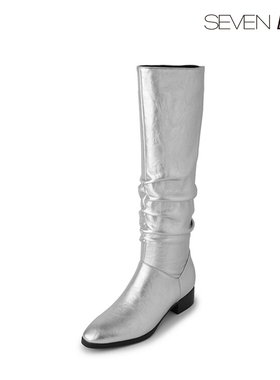 SEVEN LUNA国内正品2024秋冬时尚褶皱时装靴粗跟高筒靴女SLMO607