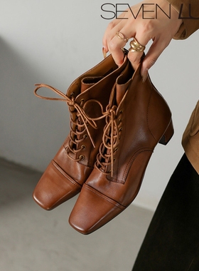 SEVEN LUNA~国内正品2025秋冬复古马丁靴通勤百搭短靴女SLWC463