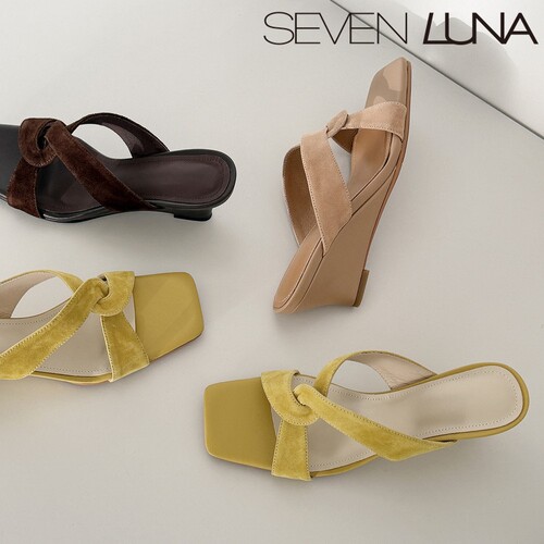 SEVEN LUNA~国内正品2026夏季法式交叉带外穿坡跟凉拖鞋女SLDM088