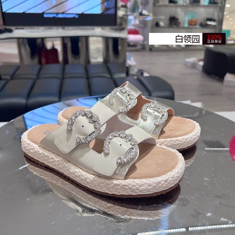 思加图厚底休闲水钻一字拖凉鞋女图片