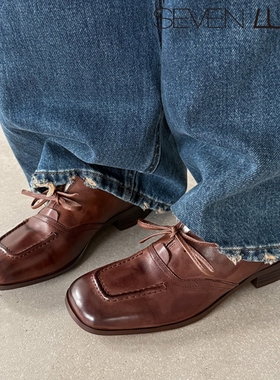 SEVEN LUNA~国内正品2026春季英伦小皮鞋乐福鞋粗跟单鞋女SLWC767