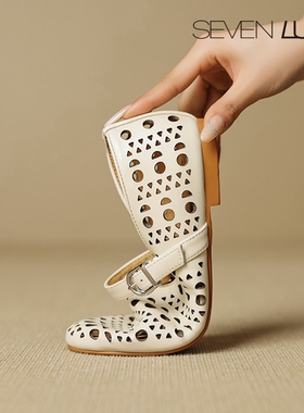 SEVEN LUNA~国内正品2025春夏晚晚风玛丽珍洞洞平底凉鞋女SLSS986