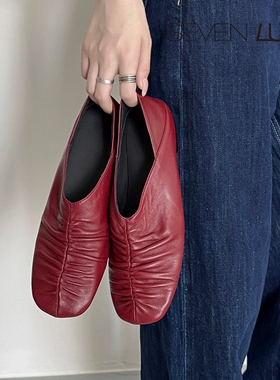 SEVEN LUNA~国内正品2025秋极简巨软舒适奶奶鞋平底单鞋女SLMK386