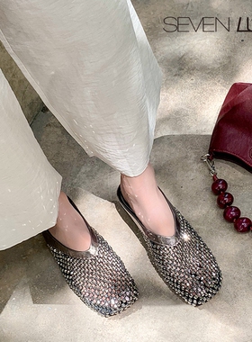 SEVEN LUNA~国内正品2025夏时尚水钻镂空包头拖外穿凉鞋女SLTL353